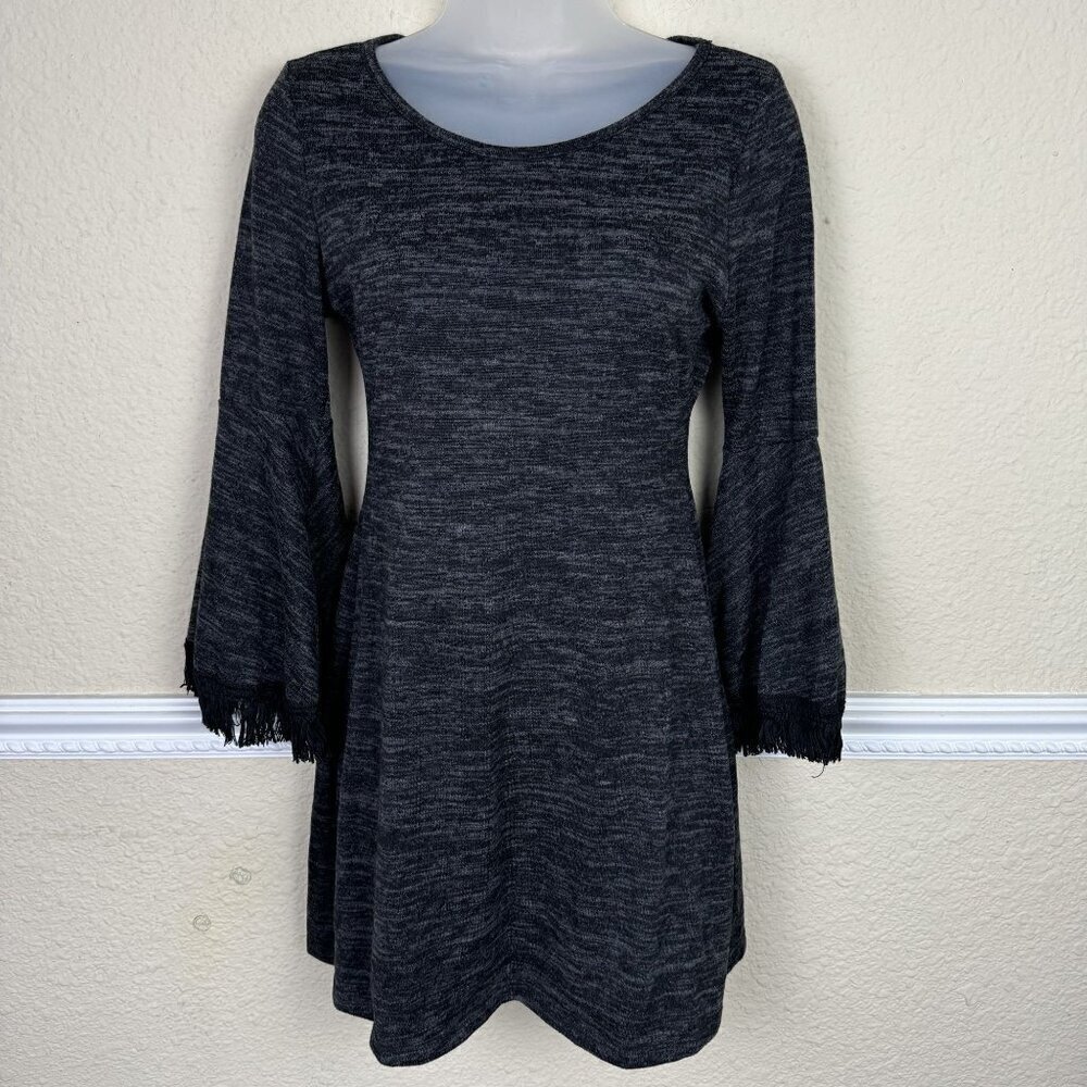Altar'd State Small Boho Dress Fringe Bell Sleeve Heather Gray Fairy Goth Grunge